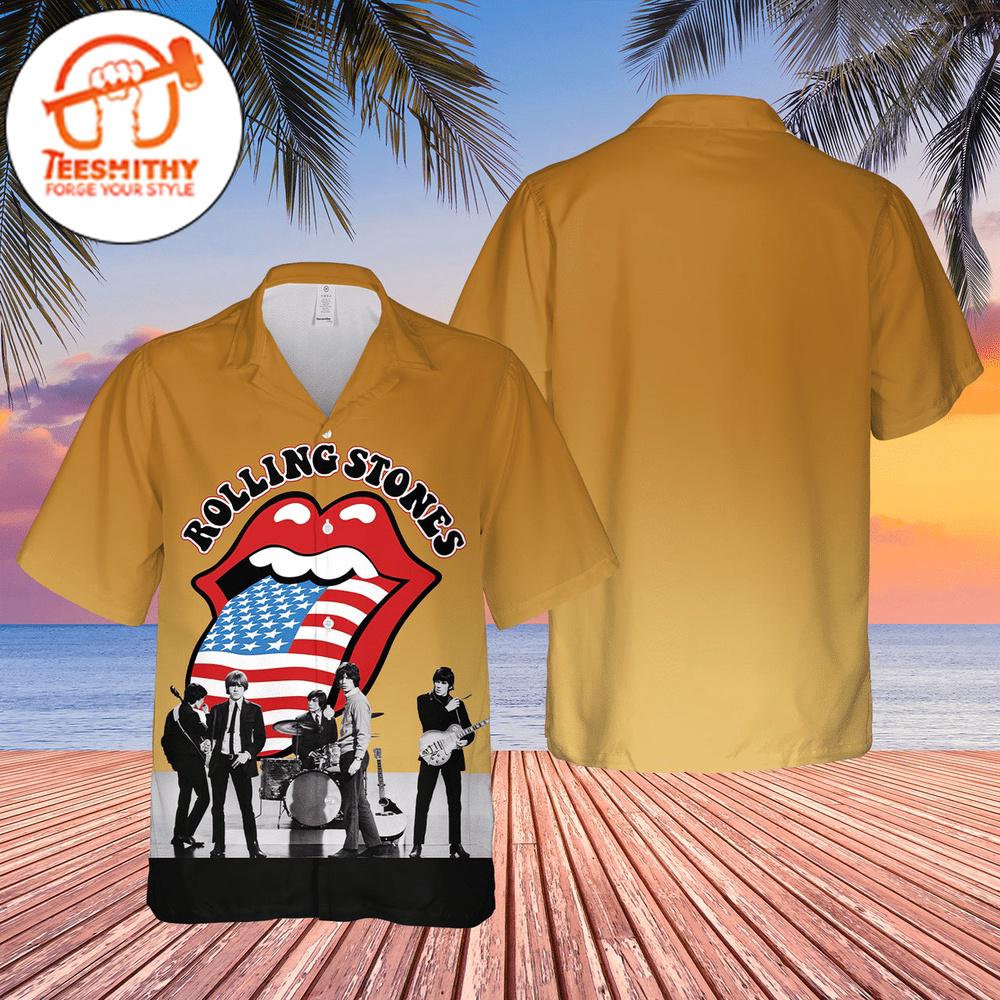 Rolling Stones American Flag Hawaiian Button Up Shirts