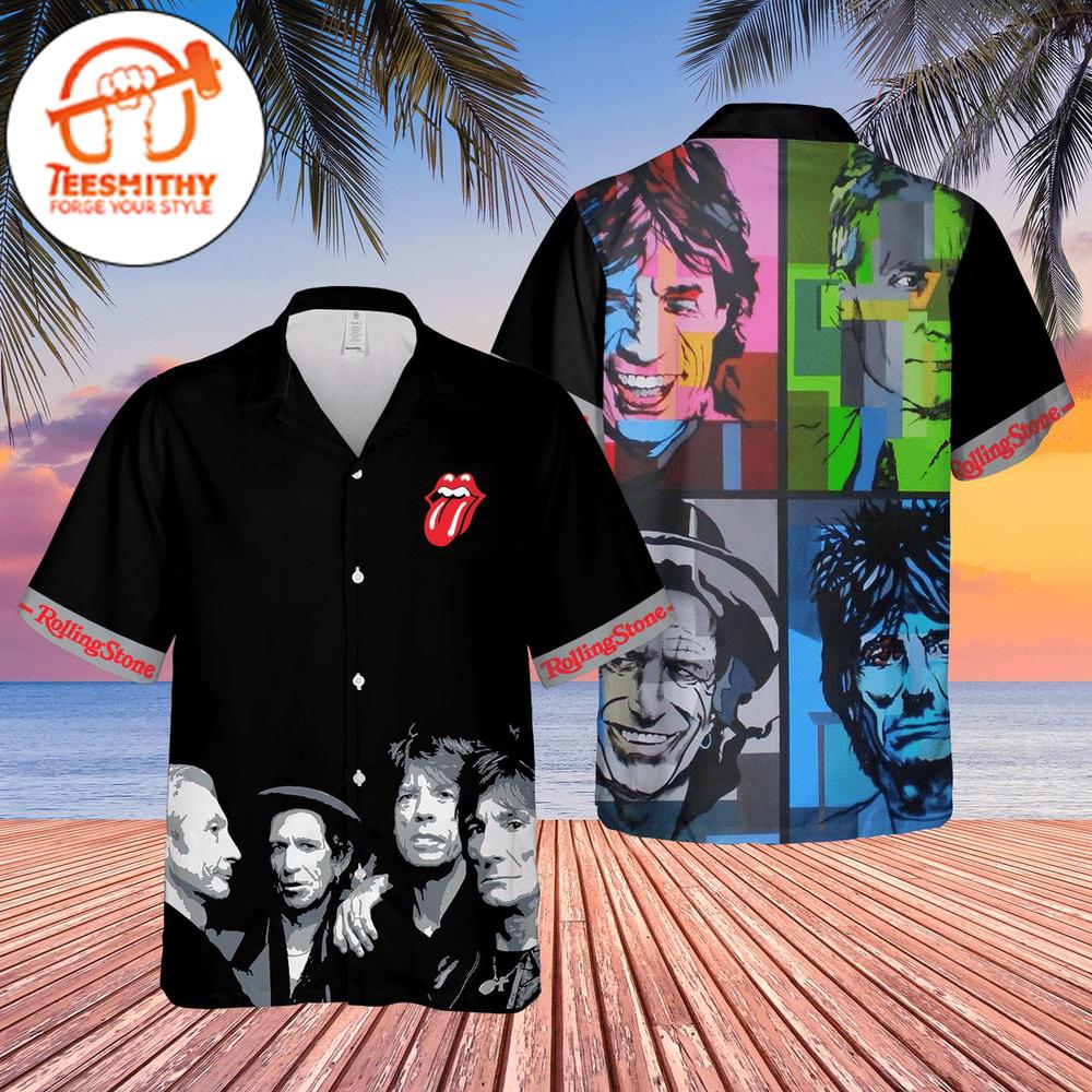 Rolling Stones Band Member Collage Hawaiian Button Up Shirts