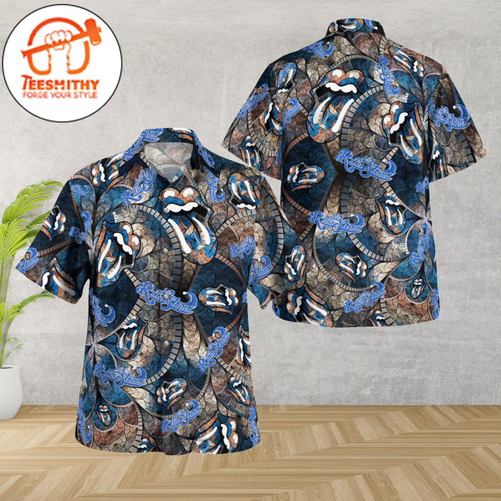 Rolling Stones Blue Licks Hawaiian Button Up Shirts