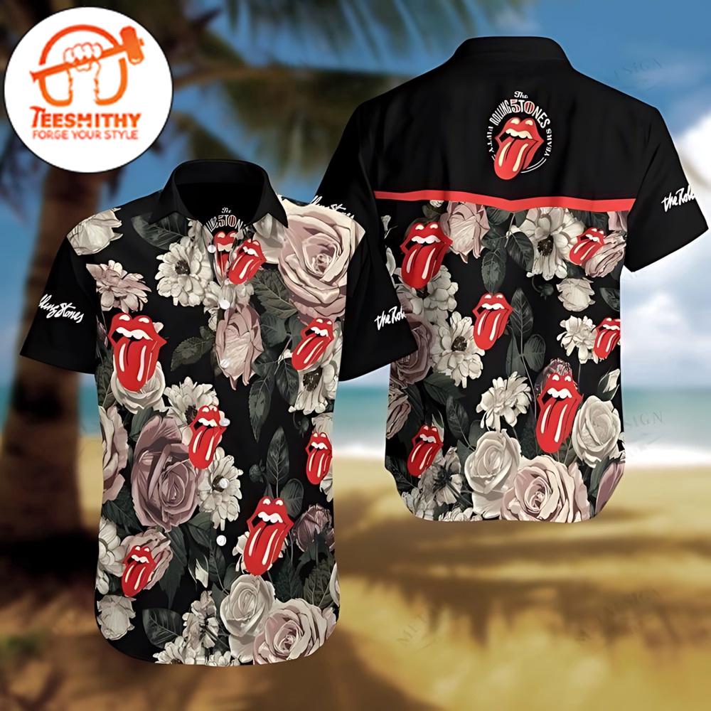 Rolling Stones Classic Rock Floral Fusion Hawaiian Button Up Shirts