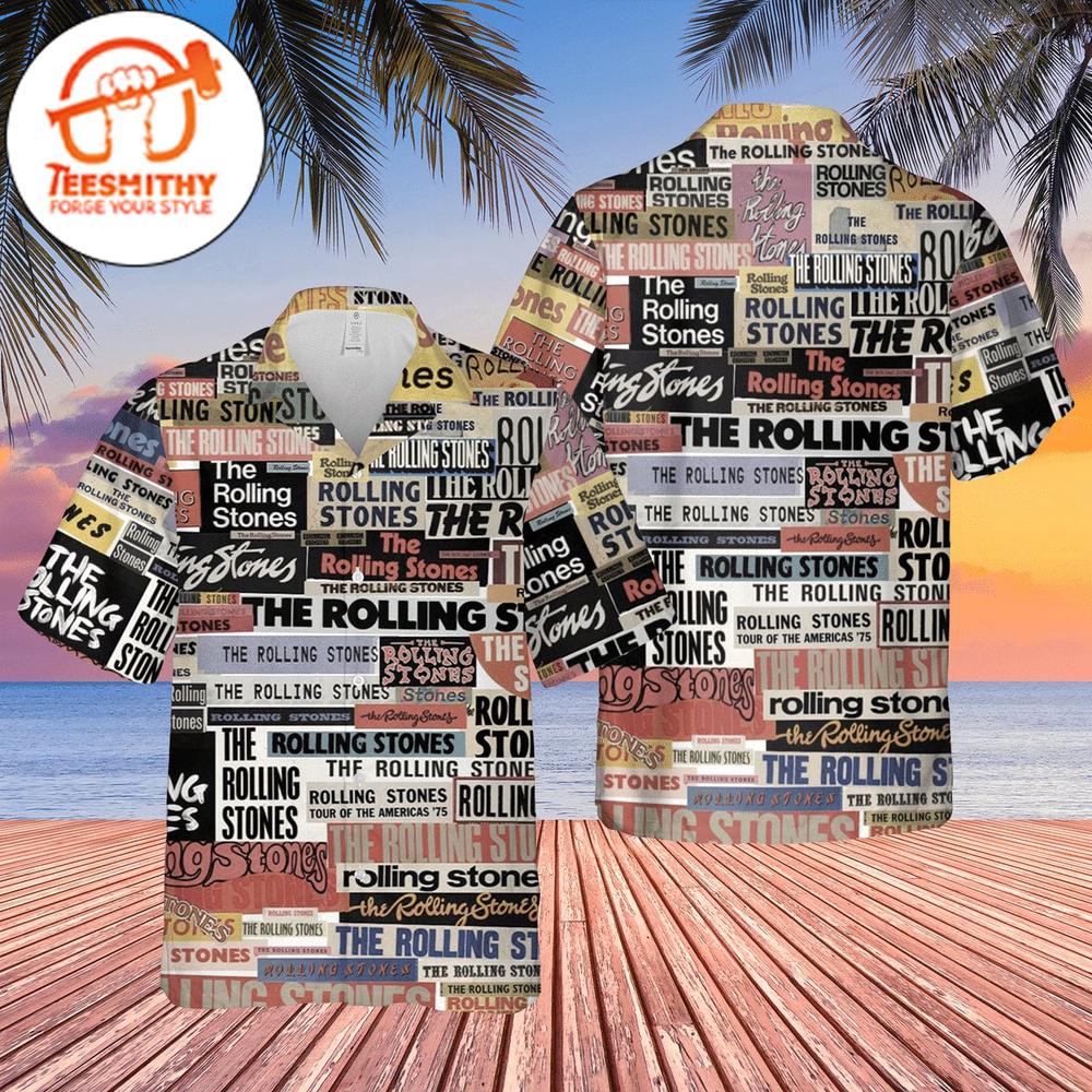 Rolling Stones Collage Print Hawaiian Button Up Shirts