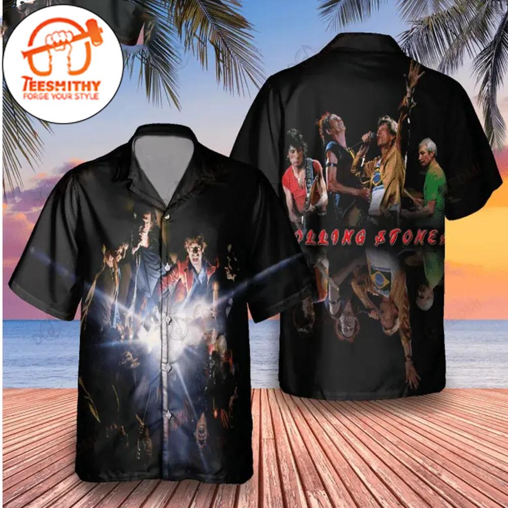 Rolling Stones Concert Hawaiian Button Up Shirts Rock Music