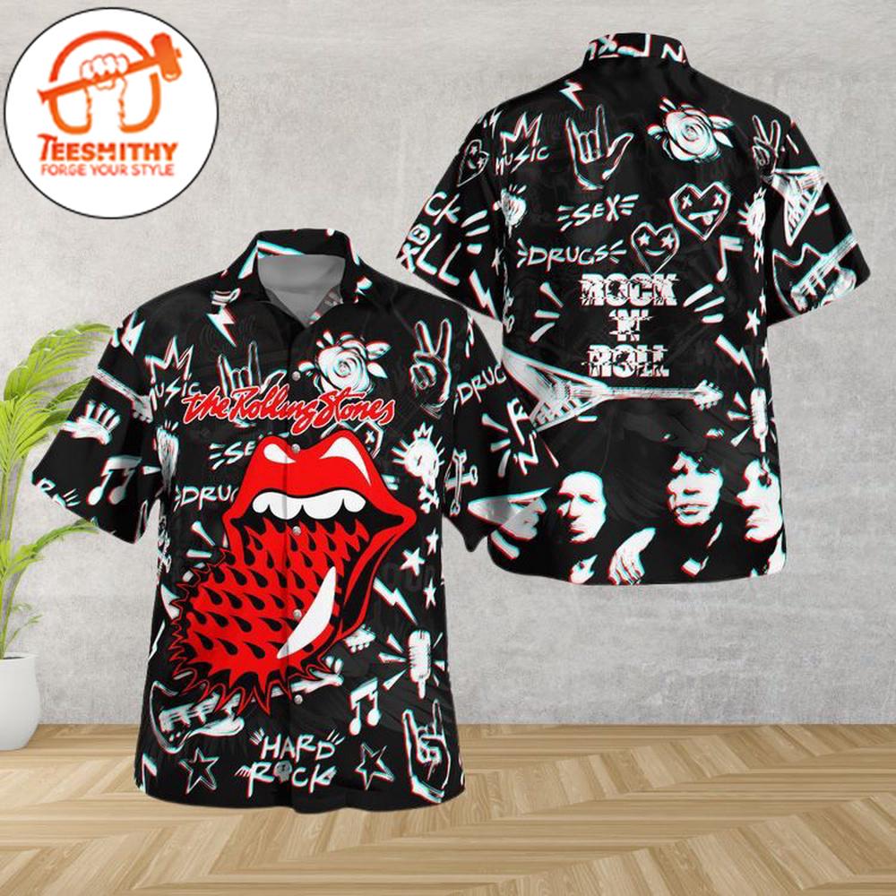 Rolling Stones Rock & Roll Graffiti Hawaiian Button Up Shirts