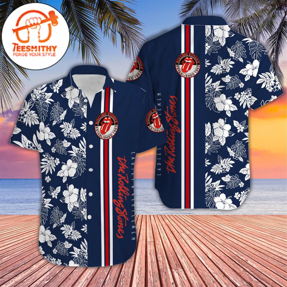 Rolling Stones Tongue And Lips Hawaiian Button Up Shirts