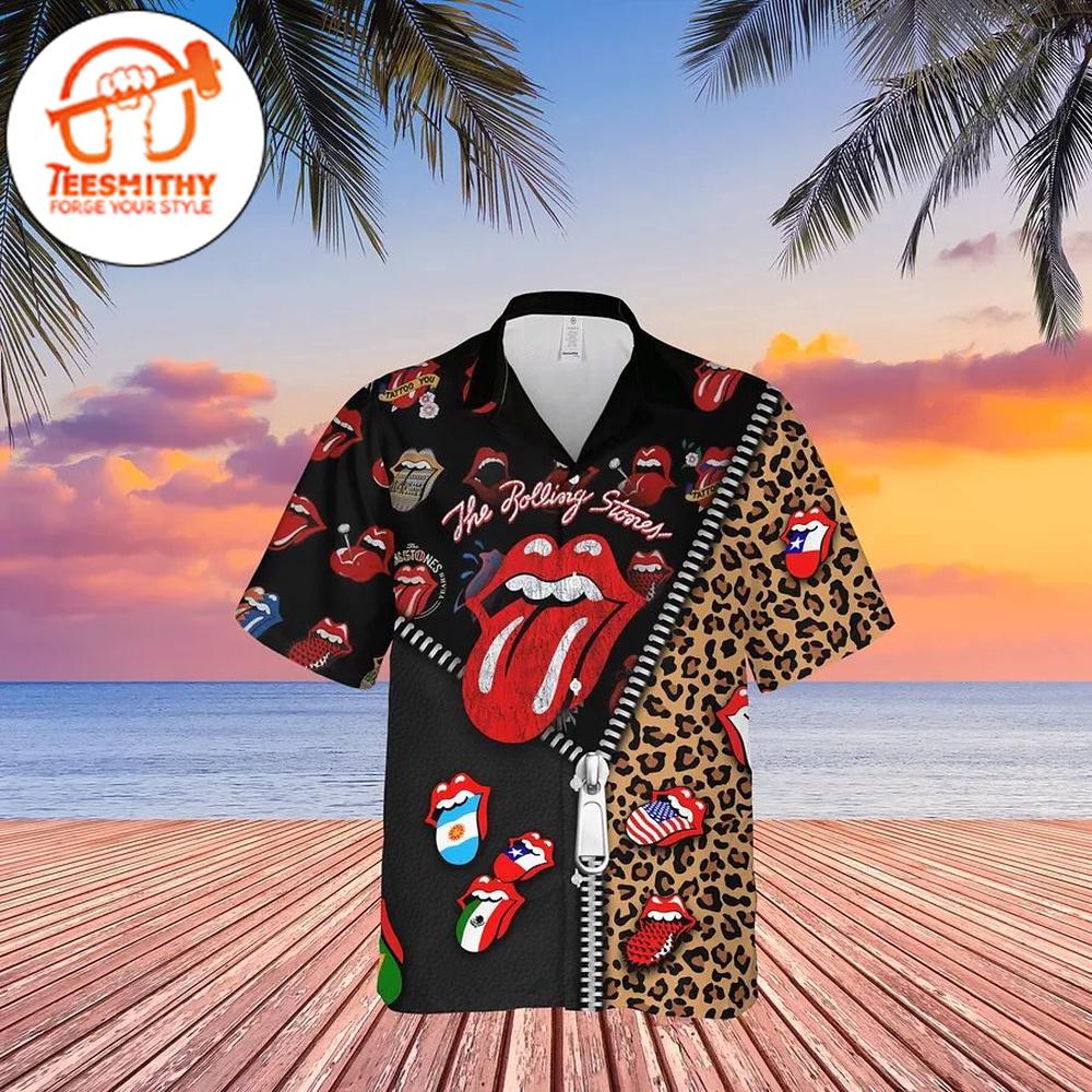 Rolling Stones Wild Style Leopard Hawaiian Button Up Shirts