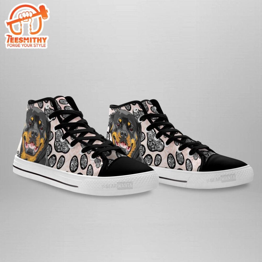 Rottweiler High Top Shoes Custom Black And White Mandala