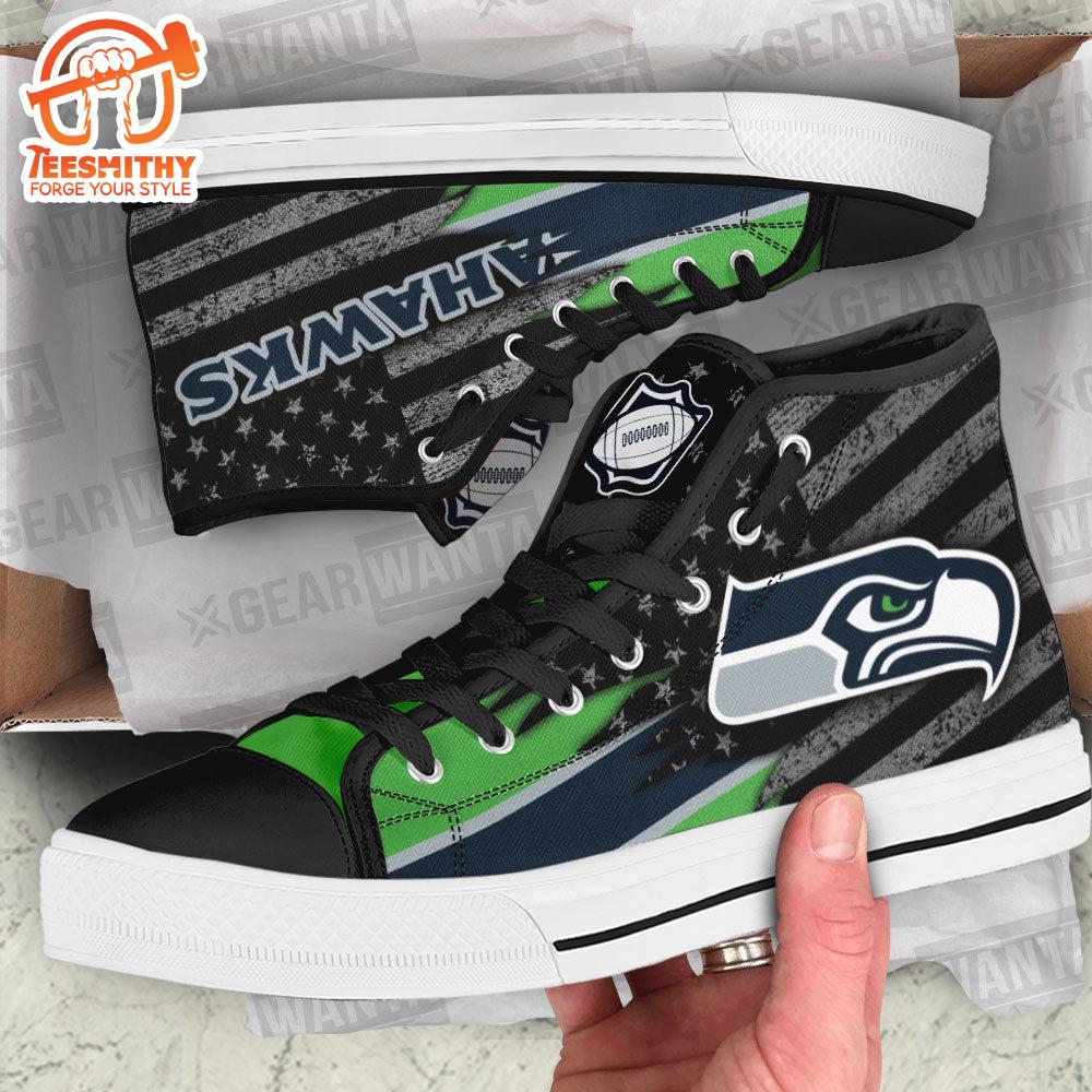 Seattle Seahawks High Top Shoes Custom American Flag Sneakers