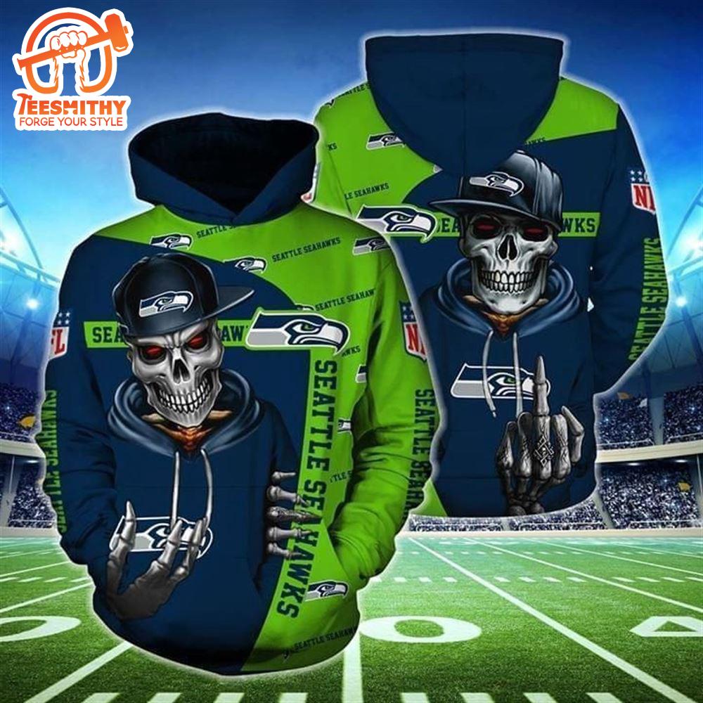 Seattle Seahawks Hip Hop Skull 3D Hoodie Zip Hoodie, Nfl 3D All Over Print Hoodie