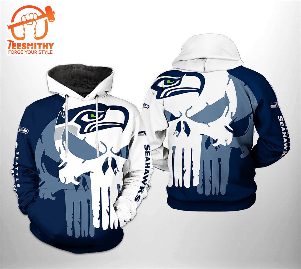 Seattle Seahawks Nfl Team Skull 3D All Over Print Zip Up Hoodie Option