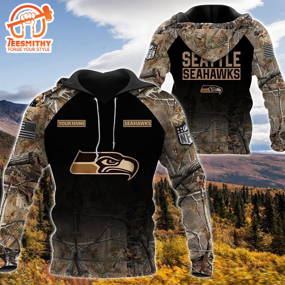 Seattle Seahawks Personalized Your Name Hunting Camo Hoodie  Gift Christmas