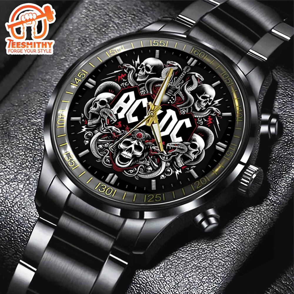 Skull Graphic ACDC Black Stainless Steel Watch