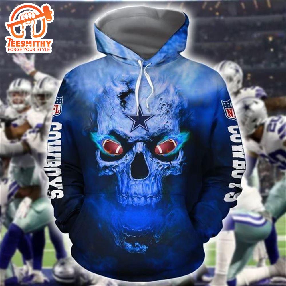 Skull On Fire Dallas Cowboys Nfl 3D All Over Print Zip Up Hoodie Option