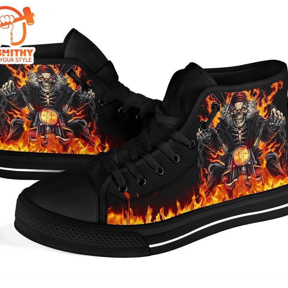 Skull Raider Sneakers Flame High Top Shoes Biker Gift