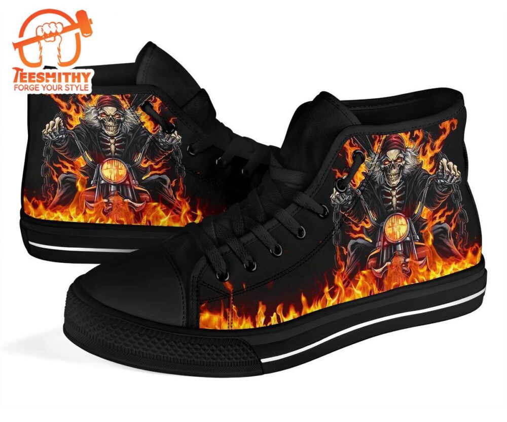 Skull Raider Sneakers Flame High Top Shoes Biker Gift