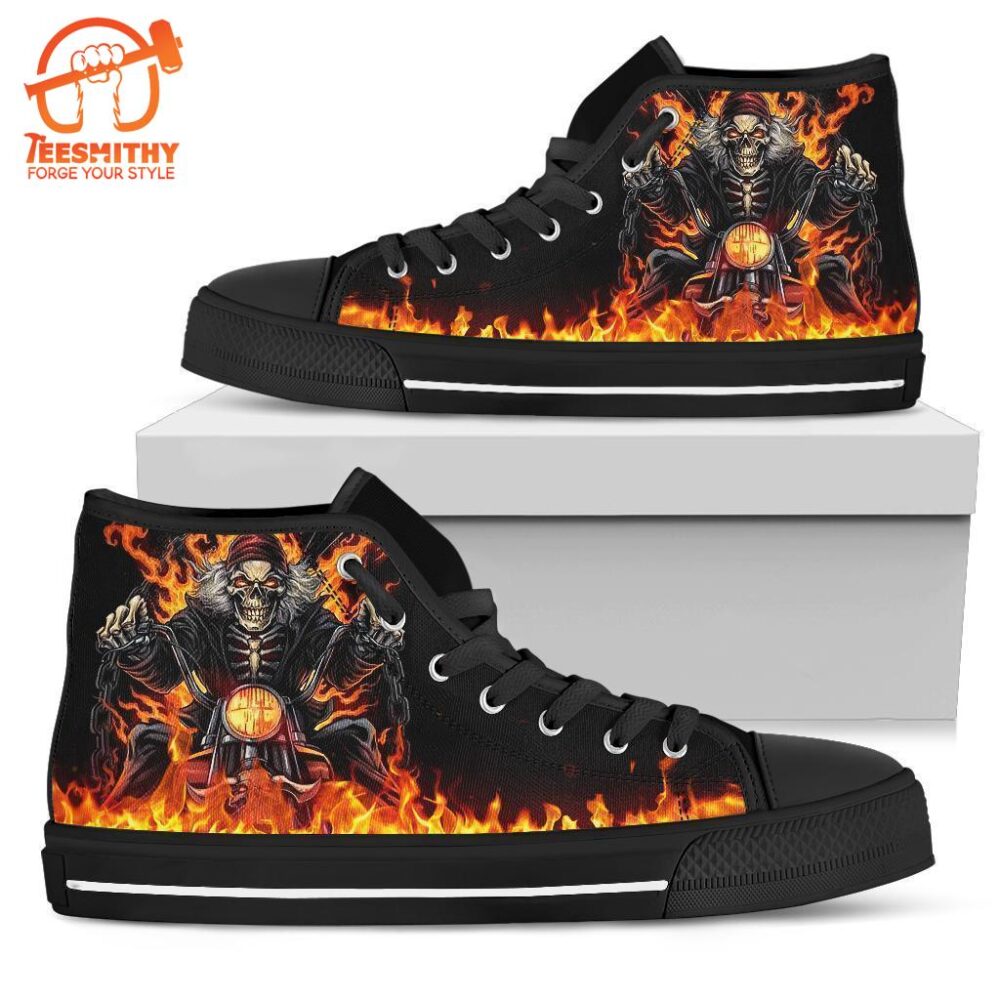 Skull Raider Sneakers Flame High Top Shoes Biker Gift