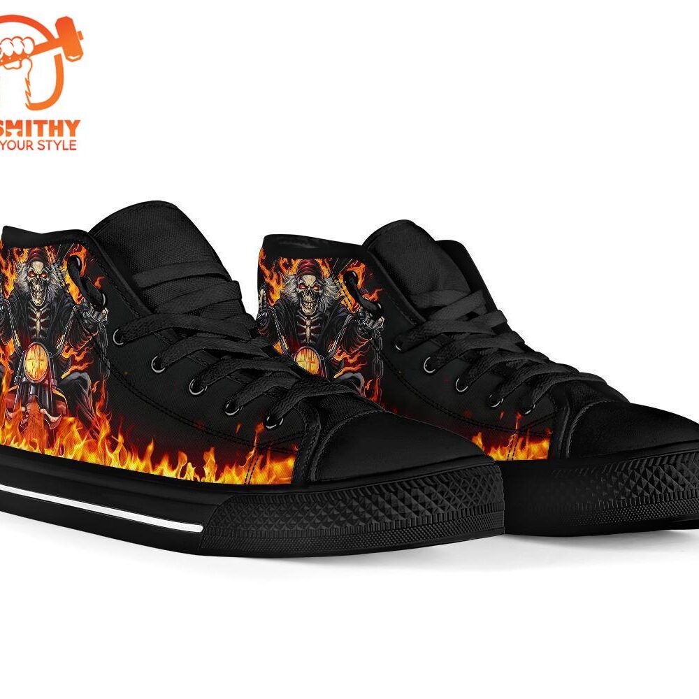 Skull Raider Sneakers Flame High Top Shoes Biker Gift