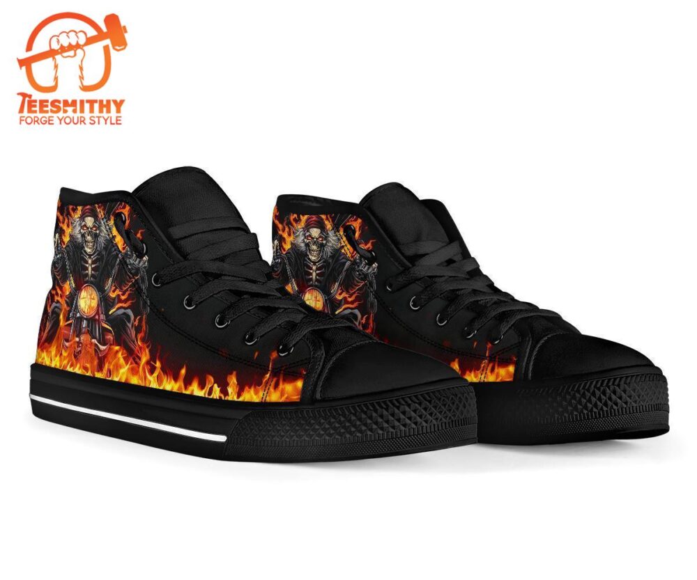 Skull Raider Sneakers Flame High Top Shoes Biker Gift