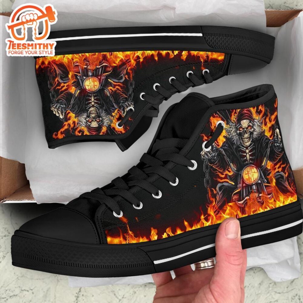 Skull Raider Sneakers Flame High Top Shoes Biker Gift