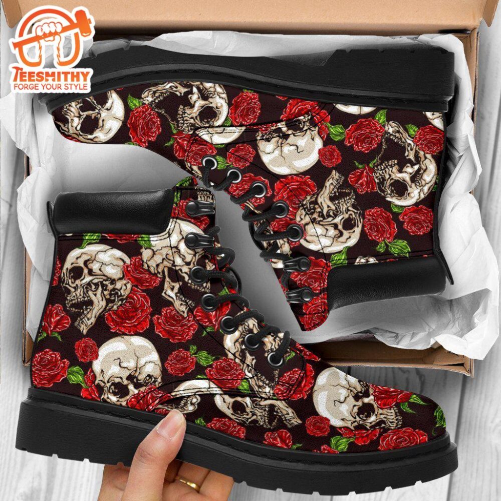 Skull Roses Boots Cool Gift Idea