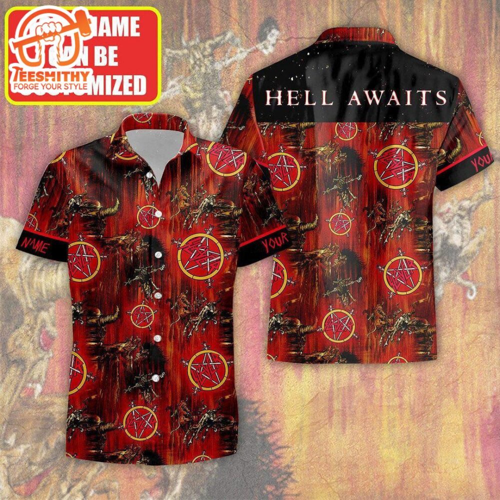 Slayer Hell Awaits Pentagram Men’s Hawaiian Shirt