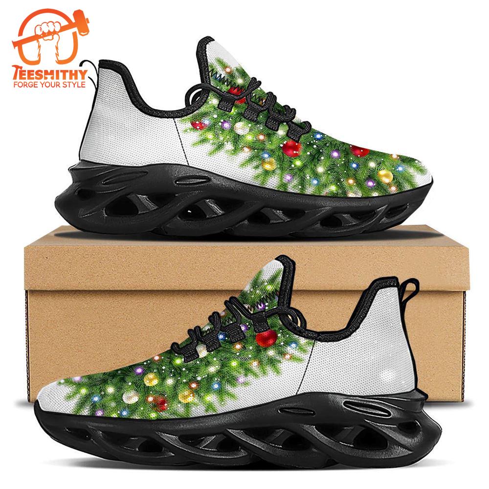 Snow And Christmas Tree Print Black Max Soul Shoes   Gift Christmas