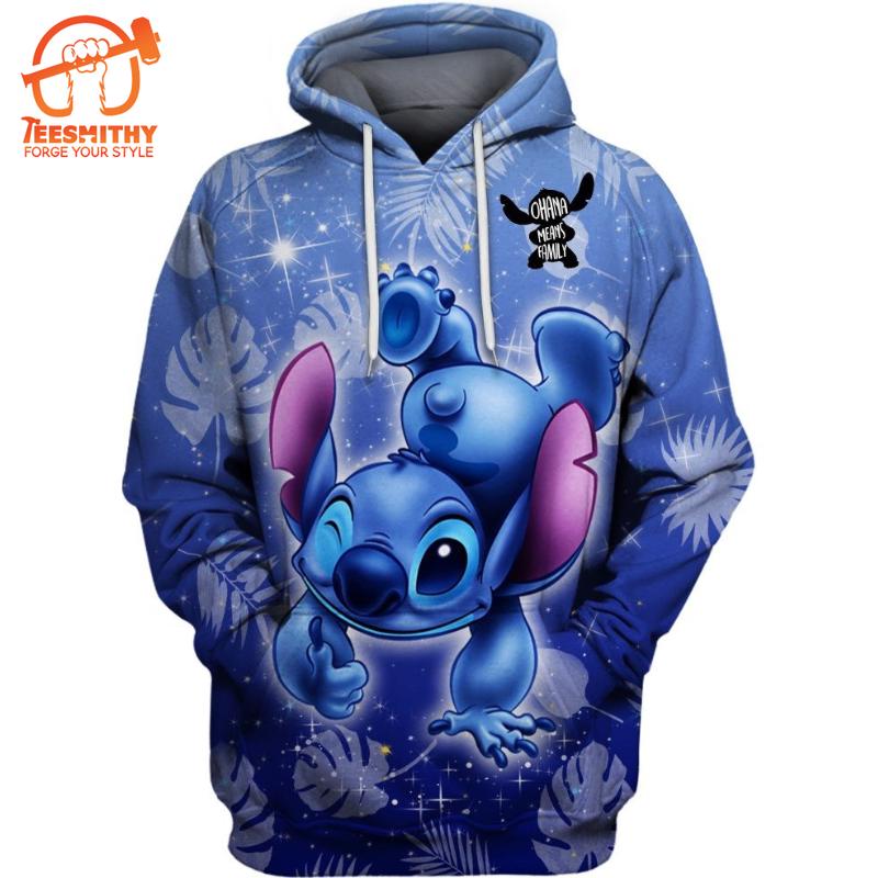 Stitch Ohana Castle Glitter Hoodie And Leggings Combo