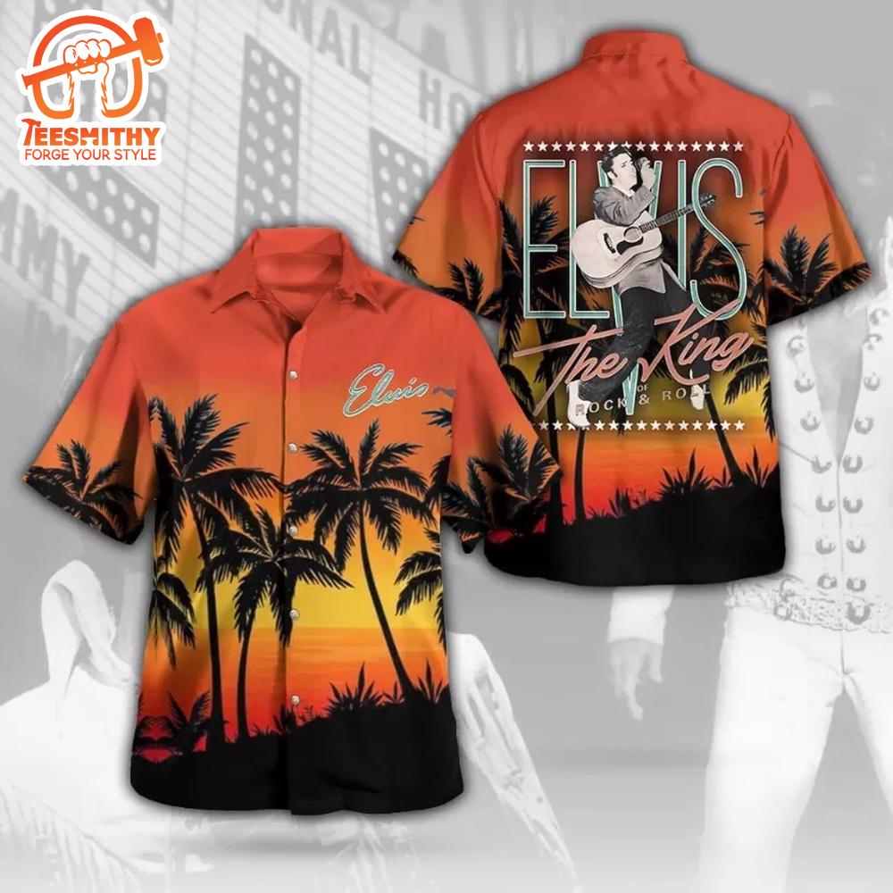 Sunset Elvis The King Of Rock ‘N’ Roll Hawaiian Aloha Shirts