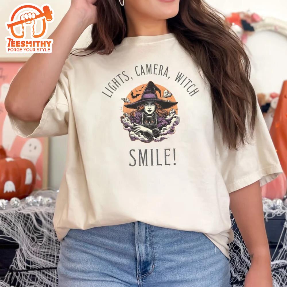 Swift Halloween Shirt Lights Camera Witch Smile Tortured TS Fan Merch Festive Halloween Shirt