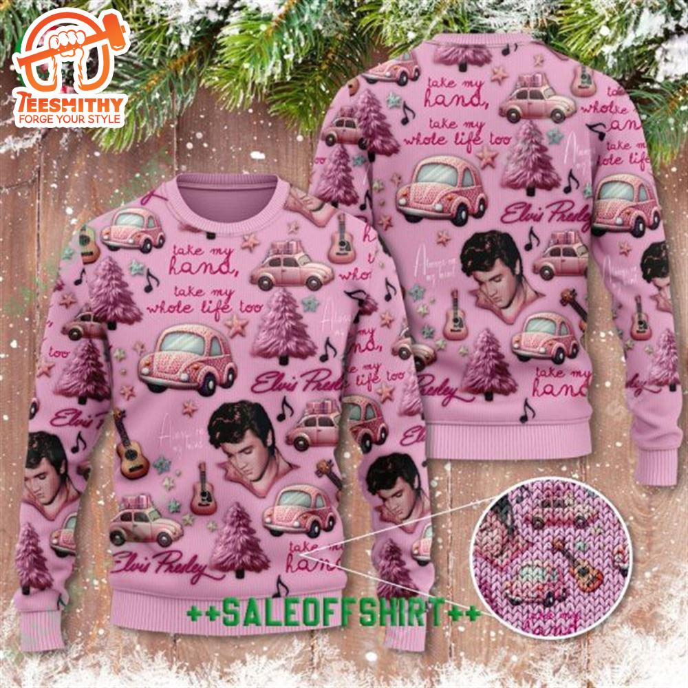 Take My Hand Pink Elvis Presley 3D Ugly Sweater For Everyone