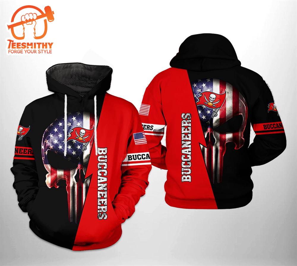 Tampa Bay Buccaneers Nfl Us Flag Skull Team 3D All Over Print Zip Up Hoodie Option