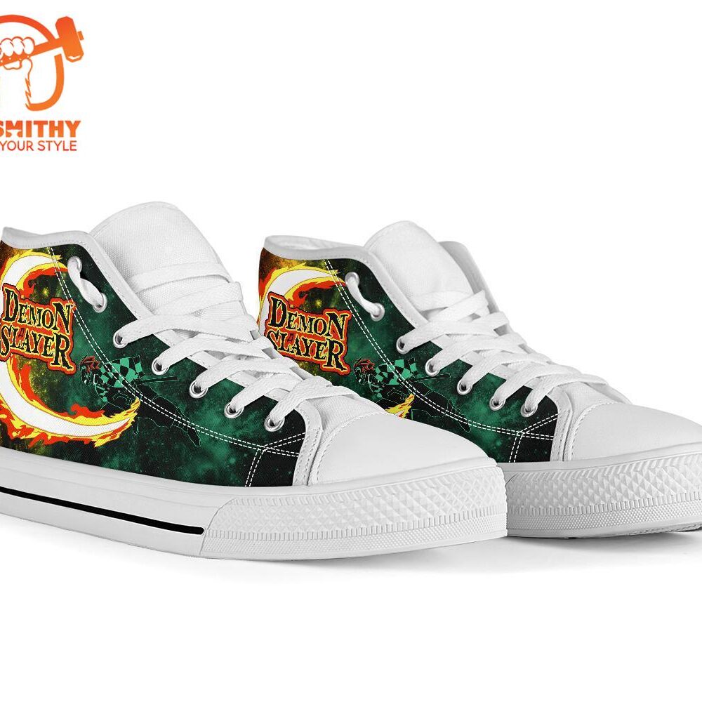 Tanjiro Fire Sword Sneakers Kimetsu No Yaiba High Top Shoes