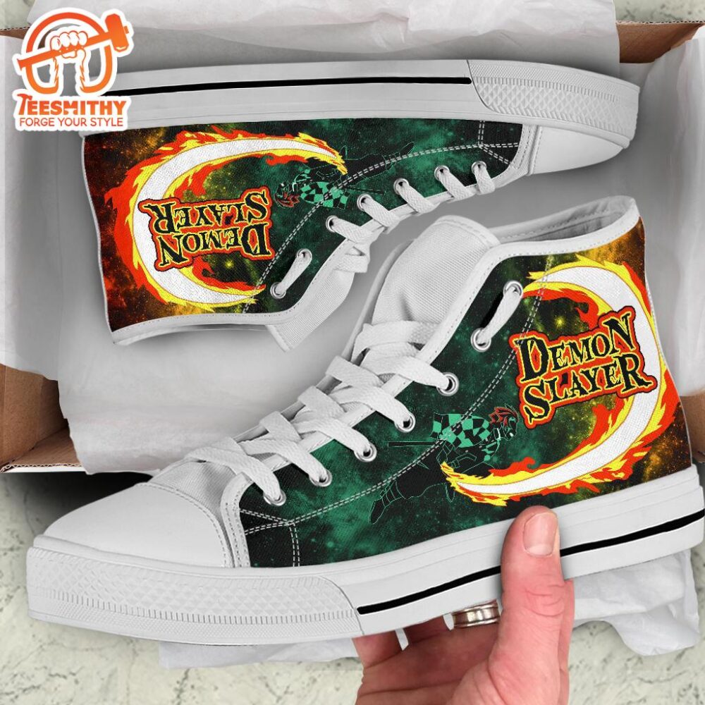 Tanjiro Fire Sword Sneakers Kimetsu No Yaiba High Top Shoes