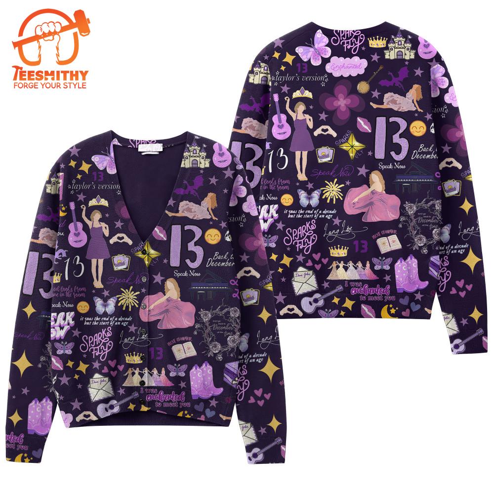 Taylor Swift Stickers, Taylor Swift Purple Cardigan, Taylor Swift Unisex Knitted Fleece Cardigan