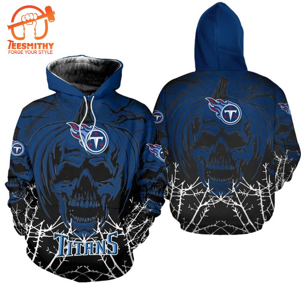 Tennessee Titans Halloween Pumpkin Skull Print 3D Hoodie Zip Hoodie, Nfl 3D All Over Print Hoodie