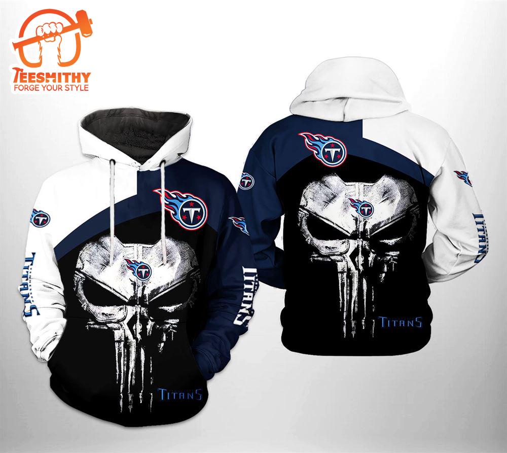 Tennessee Titans Nfl Skull Punisher Team 3D All Over Print Zip Up Hoodie Option