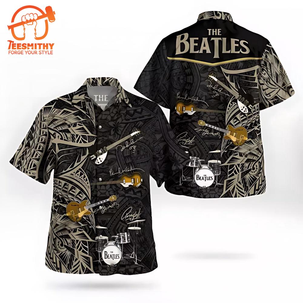 The Beatles Tribal Pattern Hawaiian Shirt with Guitars