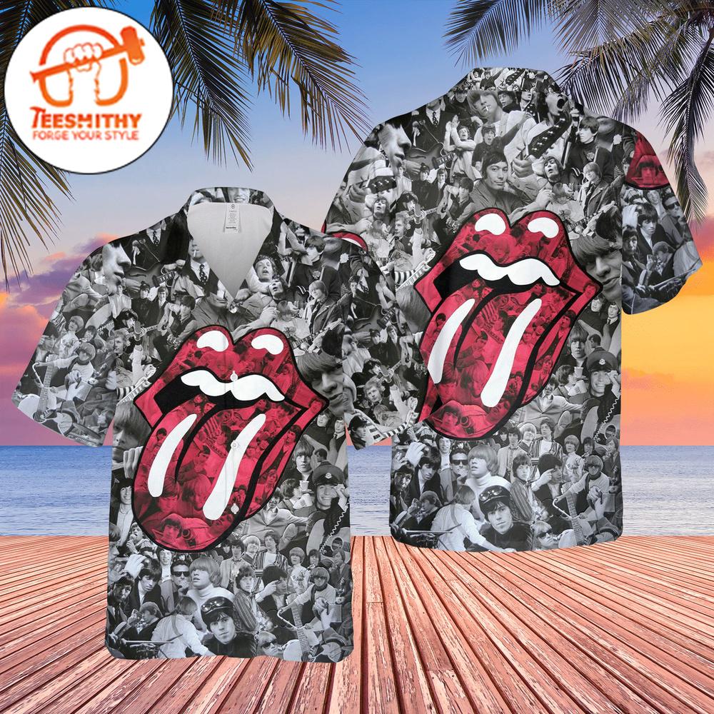 The Rolling Stones Band Black N White Hawaiian Button Up Shirts