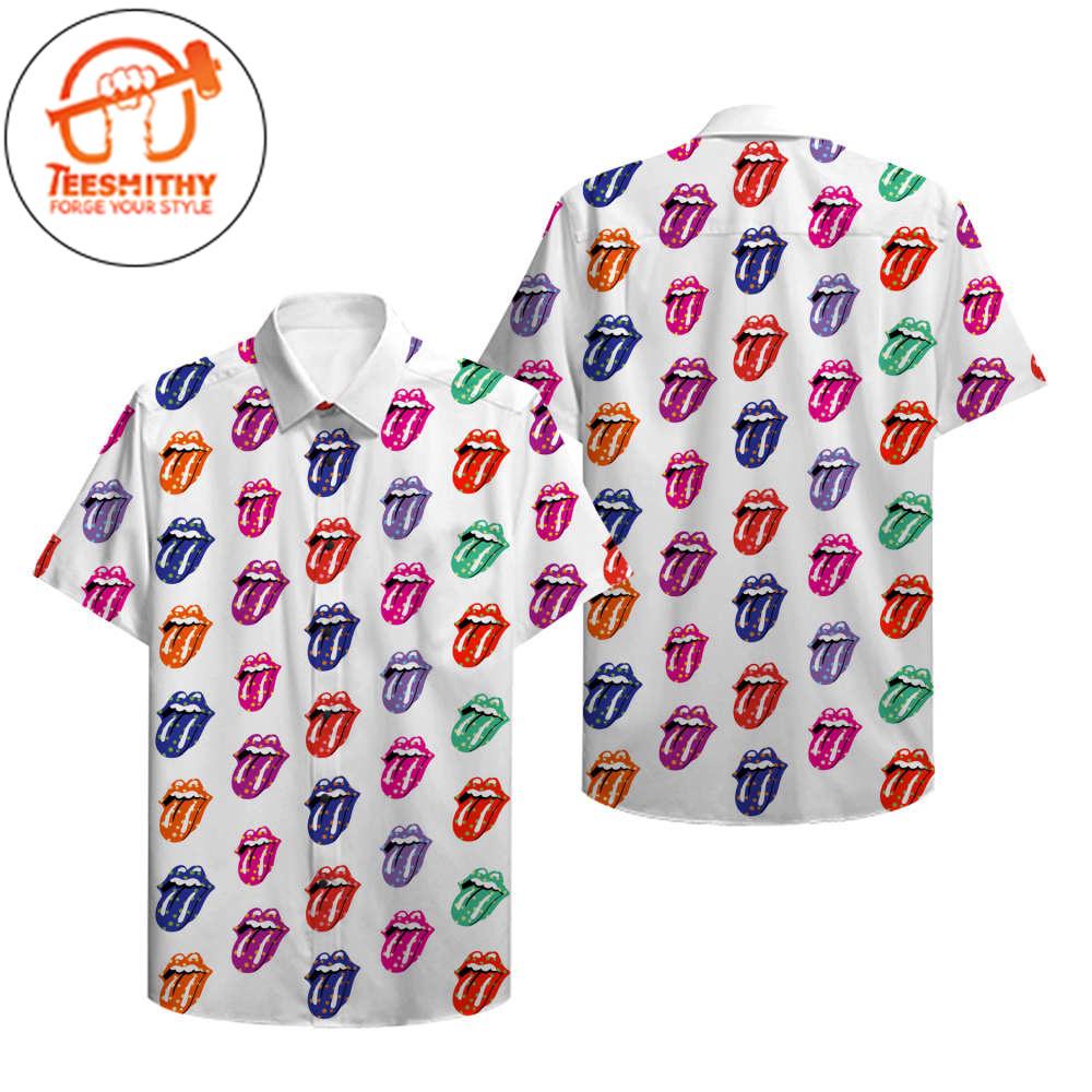 The Rolling Stones Cool Tongue Logo Hawaiian Button Up Shirts