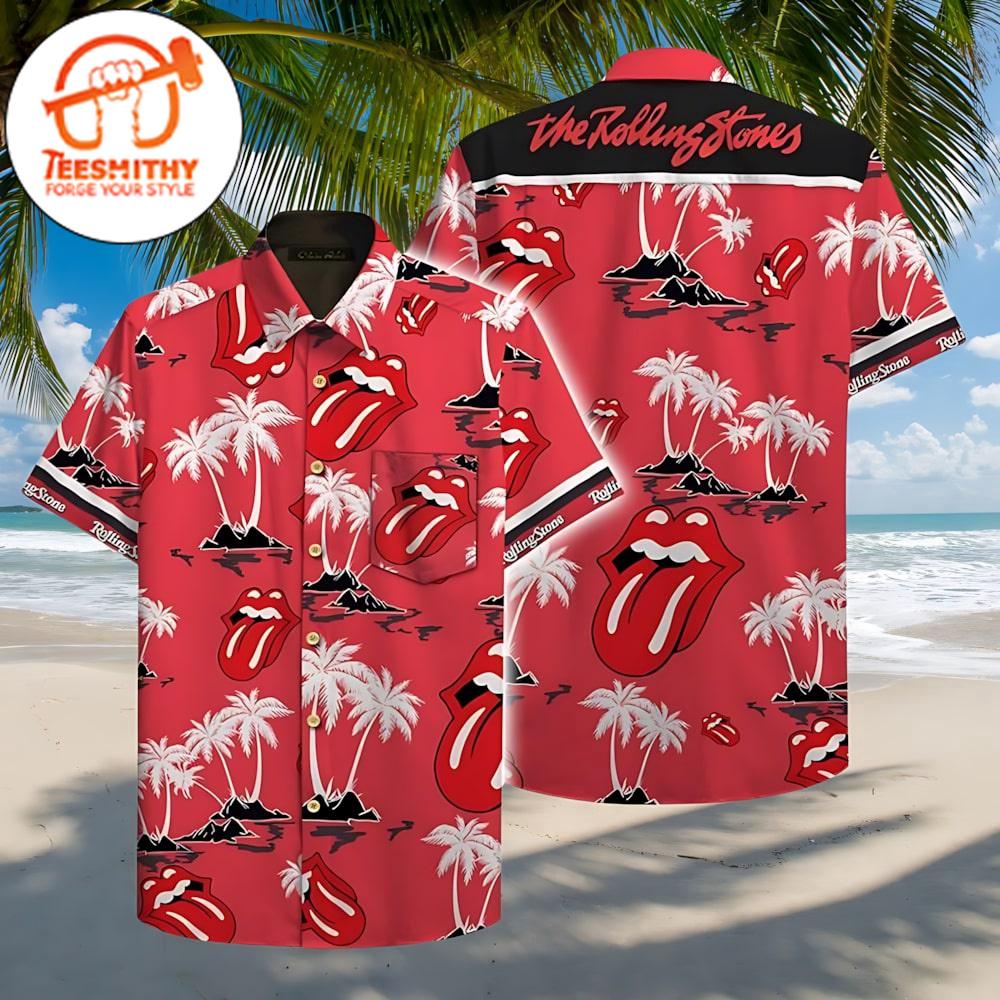 The Rolling Stones Tropical Pattern Hawaiian Button Up Shirts