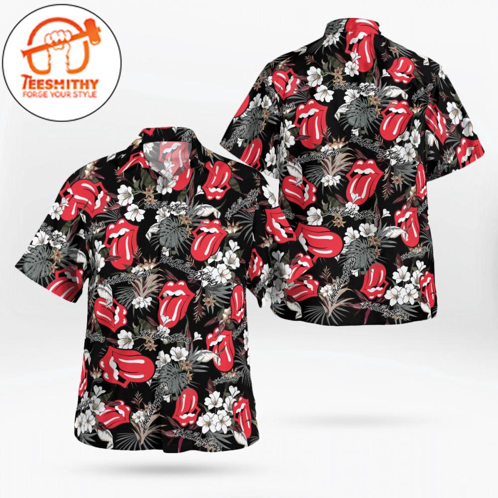 The Rolling Stones Tropical Tongue Hawaiian Button Up Shirts