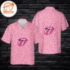 The Rolling Stones With Leopard Pattern Pink Color Hawaiian Button Up Shirts