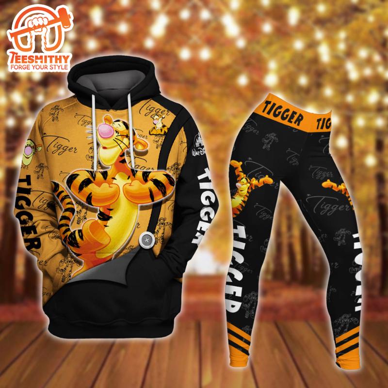 Tigger Pattern Hoodie And Leggings Combo Set