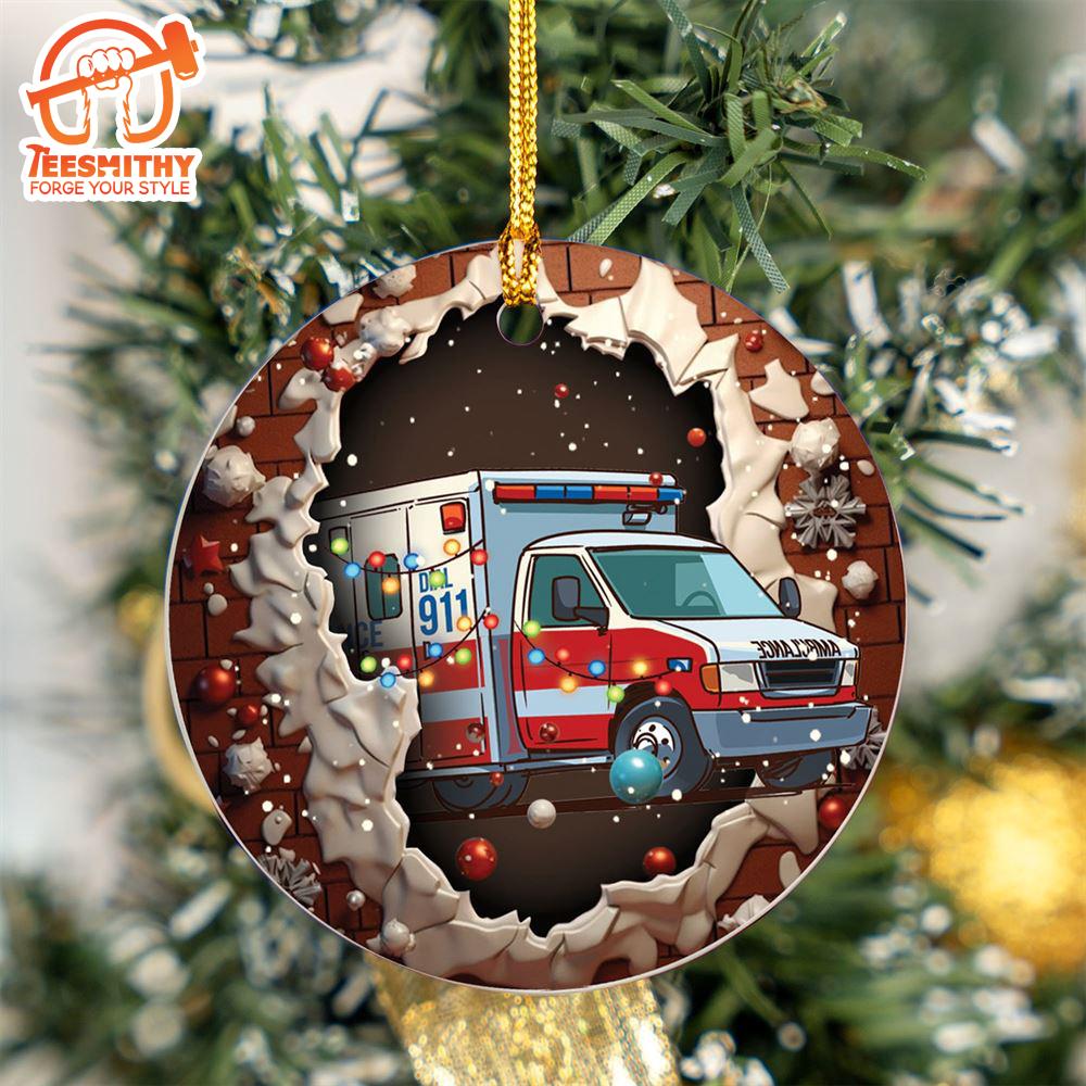 Christmas 2024  Tropical Ambulance Santa Christmas Ceramic Ornament