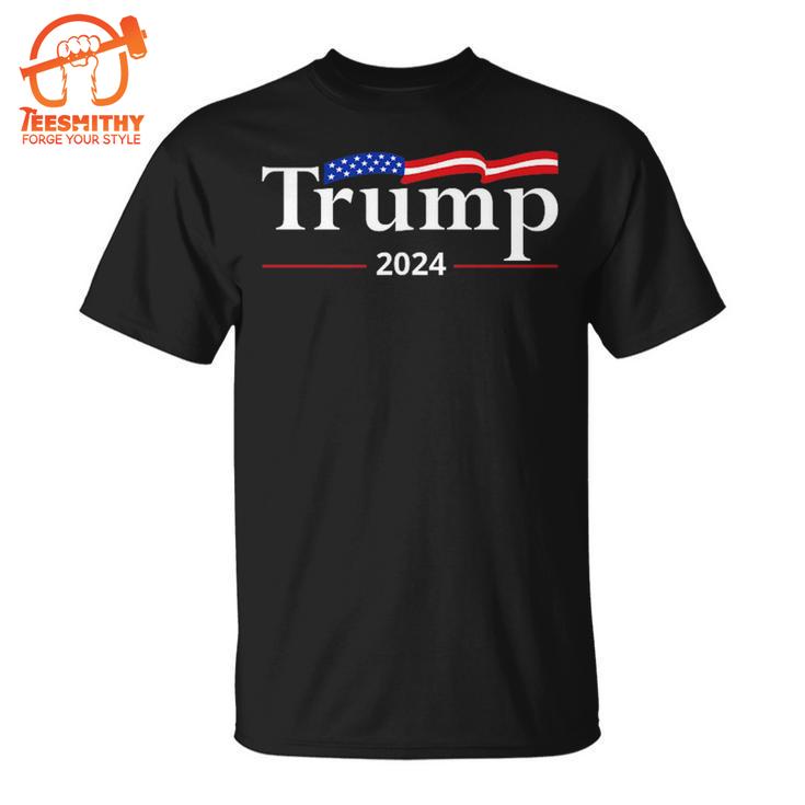 Trump 2024 Flag On Back Take America Back Trump Flag 45 47 T-Shirt