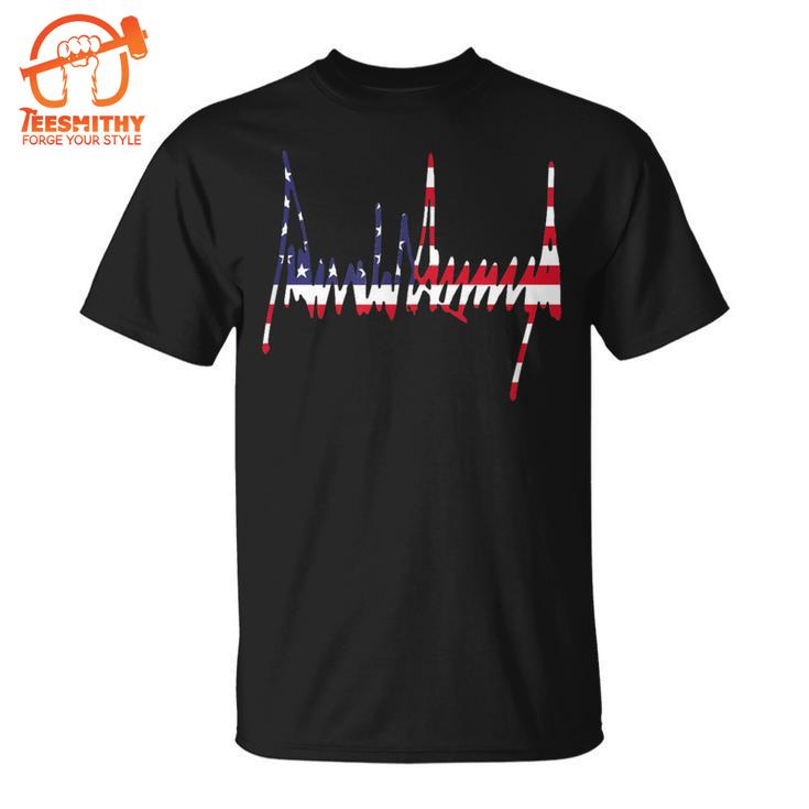 Trump Signature Usa Flag Color 4th Of July 2024 Maga 45 47 T-Shirt