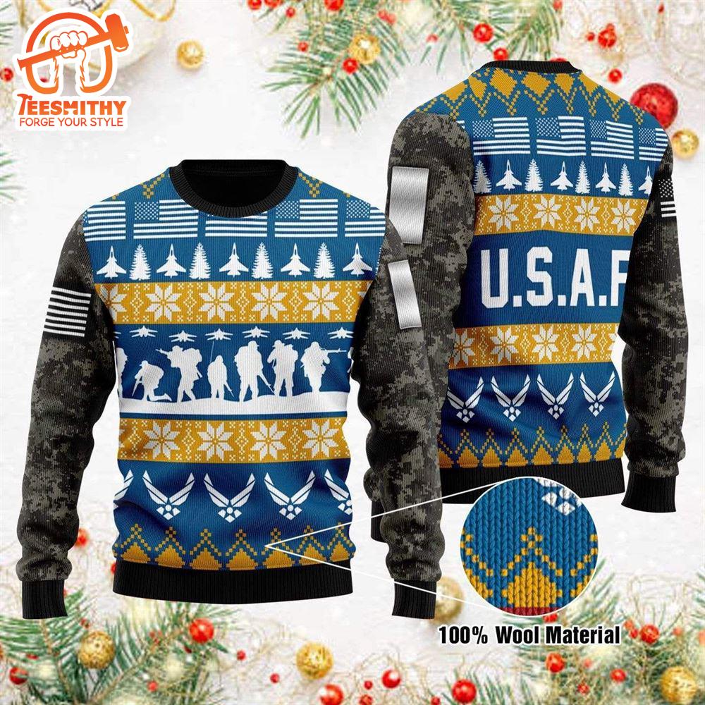 Unifinz Veteran Sweater Soldier Us Air Force Grey Blue Veteran Christmas Ugly Sweater  – Veteran Sweater