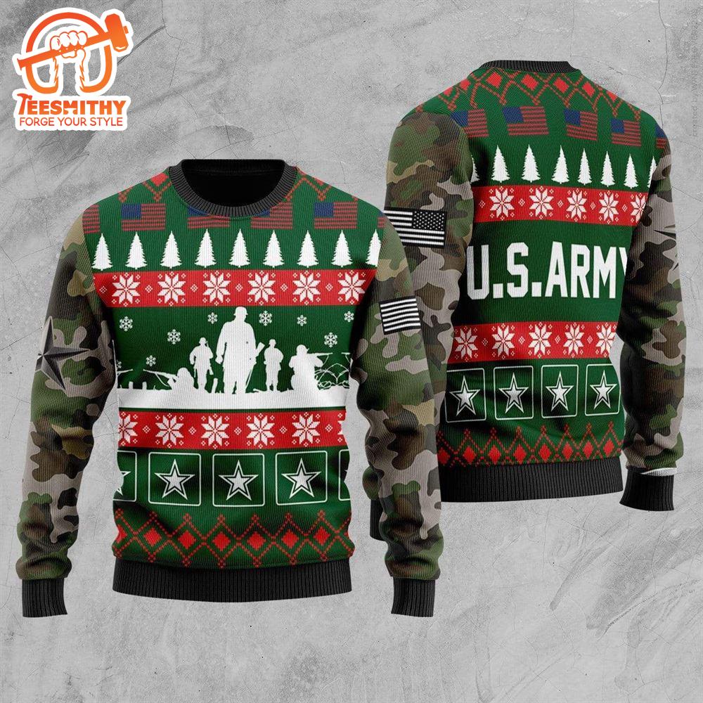 Unifinz Veteran Sweater United States Army Camo Green Veteran Christmas Ugly Sweater  – Veteran Sweater