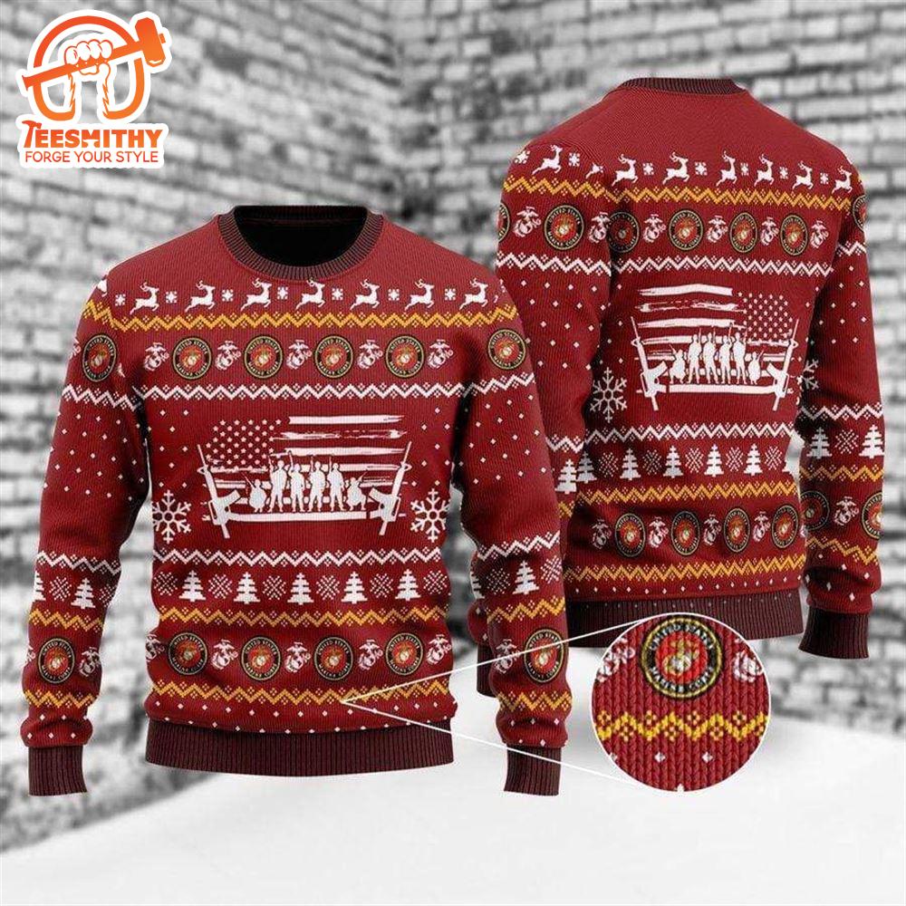 Unifinz Veteran Sweater United States Marine Corps Soldiers Veteran Christmas Red Ugly Sweater  – Veteran Sweater