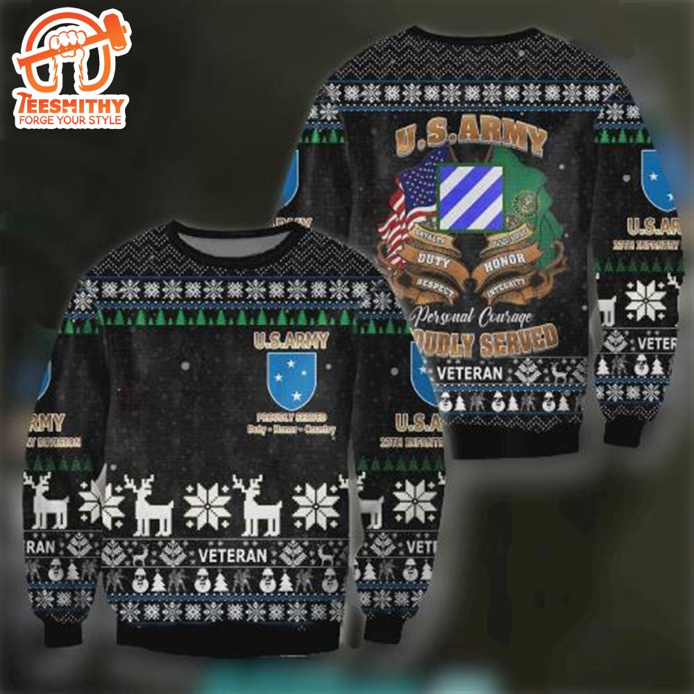 Unifinz Veteran Sweater Us Army Personal Courage Proudly Served Black Christmas Ugly Sweater  – Veteran Sweater