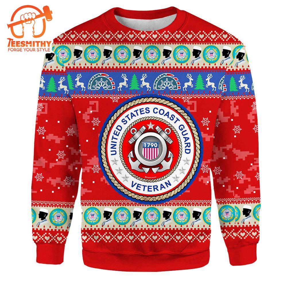 Unifinz Veteran Sweater Us Coast Guard Veteran Christmas Red Ugly Sweater  – Veteran Sweater